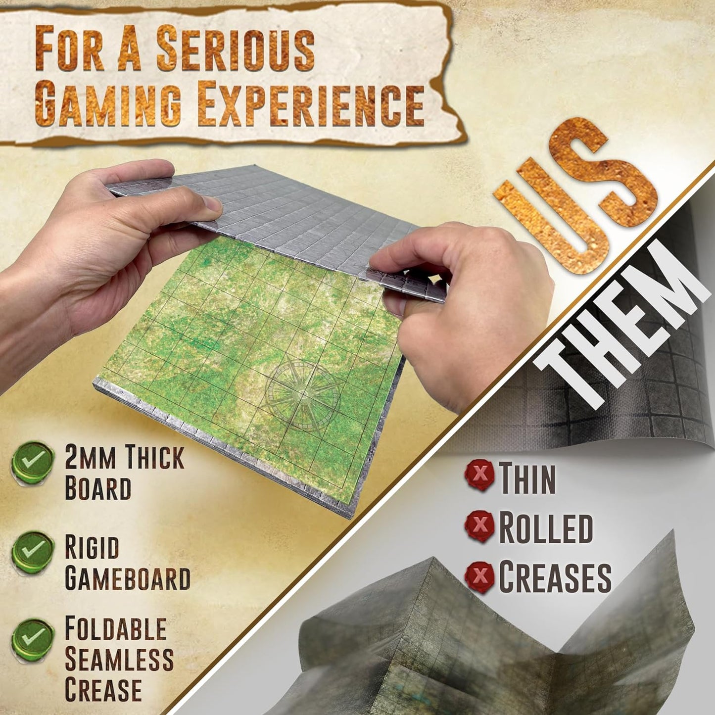 Melee Mats DND Map Starter Kit - 22” x 26" Double Sided, Wet/Dry Erase Battle Terrain Grid - Ultimate Tabletop Board Gaming Experience with Accessories