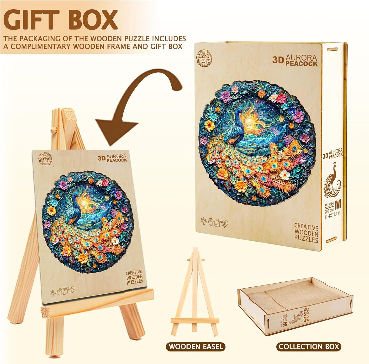 Wooden Puzzles for Adults,Peacock Puzzle, Unique Shaped Wooden Jigsaw Puzzles for Adults, Family Puzzle(13.4 * 13.4 in 300pcs)