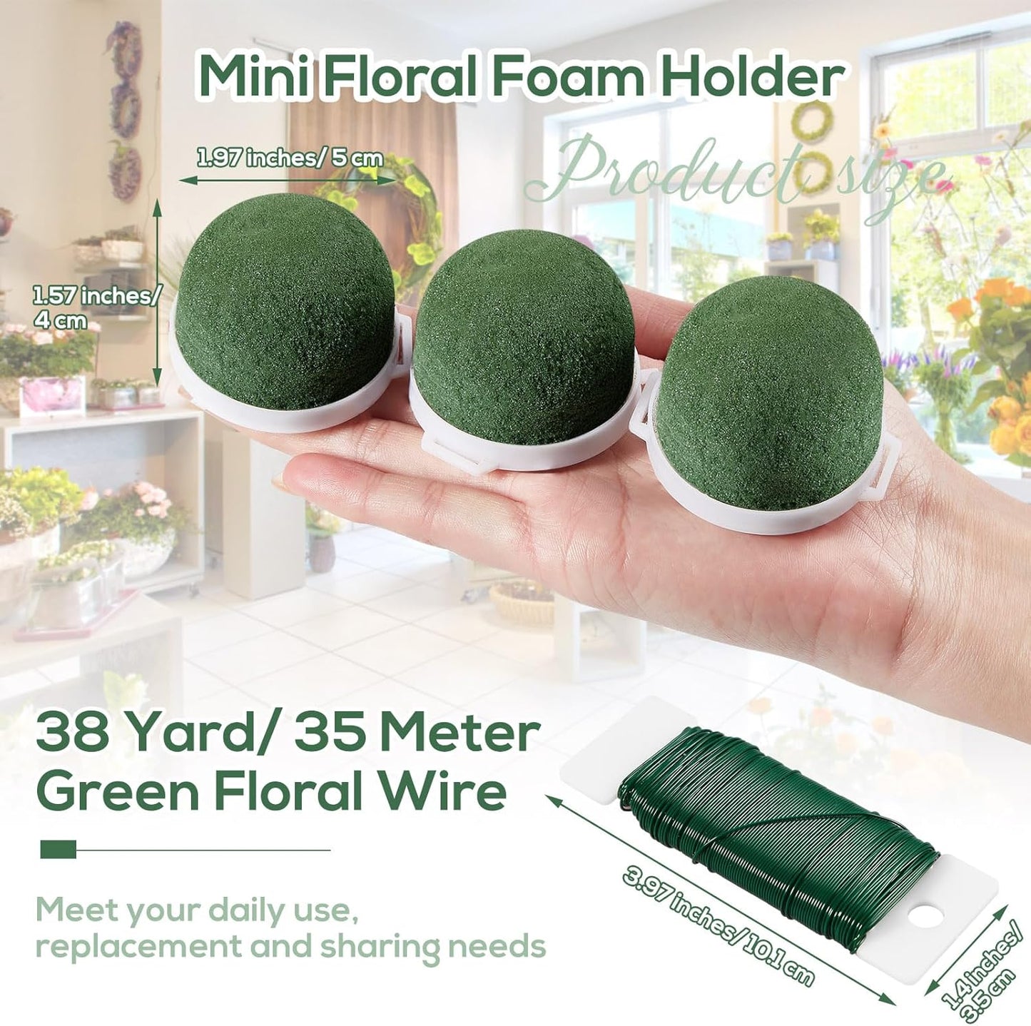 Tessco 36 Pcs Mini Floral Foam Holder Round Floral Foam with Green Arrangement Wire Arrangement Supplies for Table Wedding Wine Bottle Decor