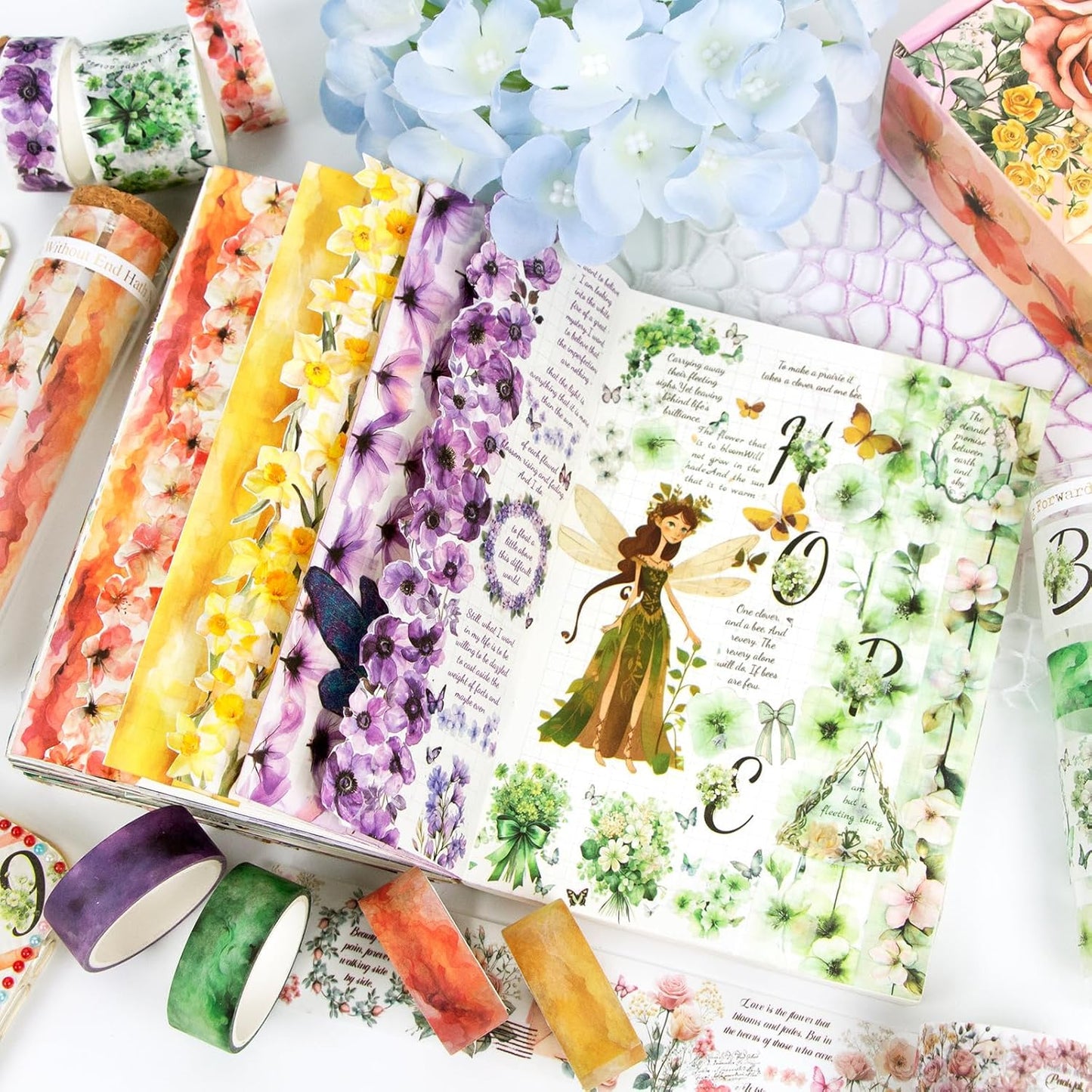 24 Rolls Washi Tape Set - Floral Alphabet Themed Decorative Masking Tape, Adhesive Artists Tape for Journaling Supplies, DIY Craft, Scrapbooking Supplies, Gift Wrapping, School Supplies