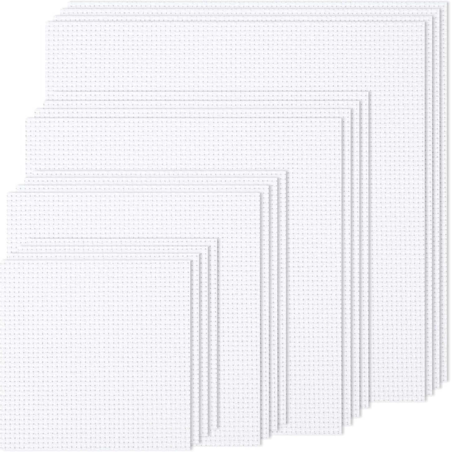 MYFAMIREA 16PCS Cross Stitch Fabric, 4 Sizes White Aida Cloth 14 Count Craft Embroidery Cloth Classic Reserve Cross Stitch for Home DIY Handmade Needlework Embroidery Decoration, 5.9 to 11.8 inch