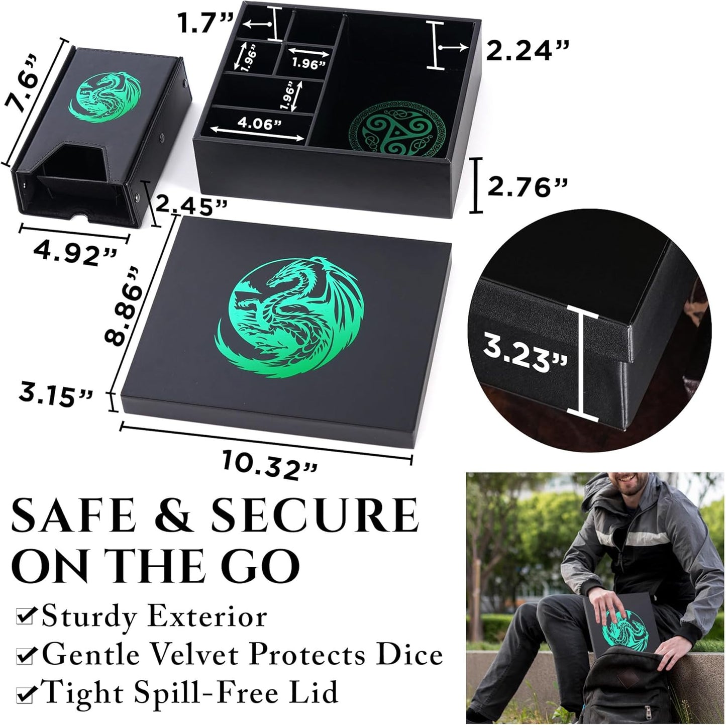 Dice Tray and Dice Tower for DND: All-in-One Tray, Storage & Large Tower for Random Rolls - Stores Your Sets, Mini's etc, Perfect for D&D and RPG Gift Accessories (Green Dragon)