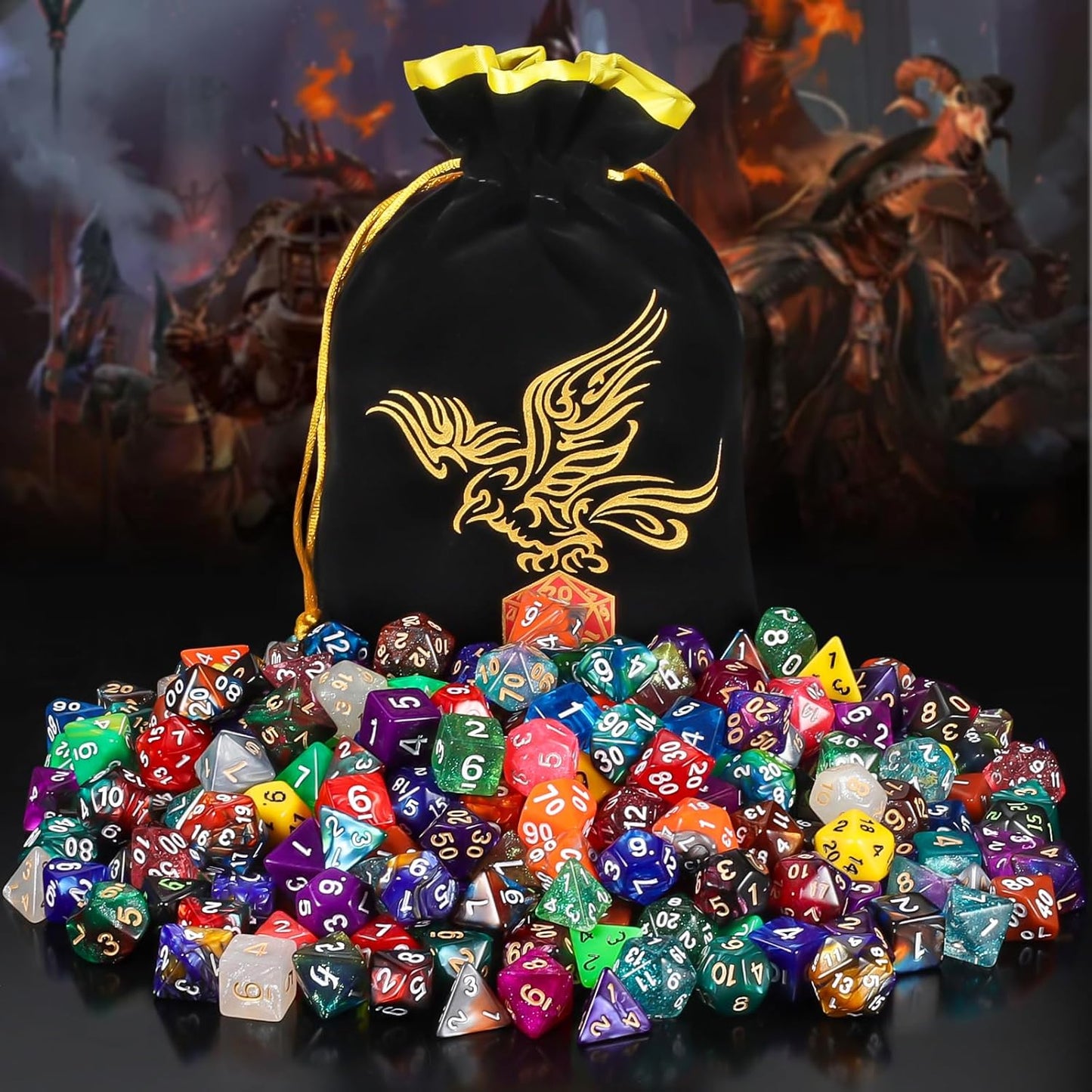 QMay 35 Sets Polyhedral Dice - 35 X 7 (245 Pieces) DND Dice with a D&D Dice Large Drawstring Bag, 35 Colors D4 D6 D8 D10 D% D12 D20, Great for Dungeons and Dragons, RPG, MTG,Role Playing Table Games
