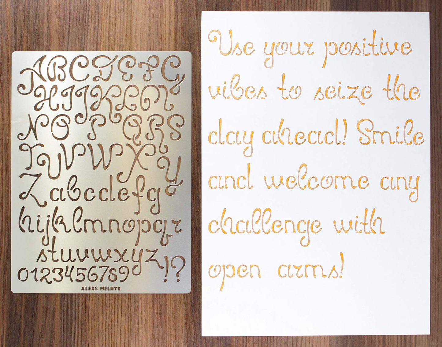 Aleks Melnyk No.44 Pyrography Stencils, Wood Burning 3 PCS Templates, Metal Letters Stencil for Engraving Wood and Patterns, Alphabet and Number, Lettering, Letting, Stainless Steel