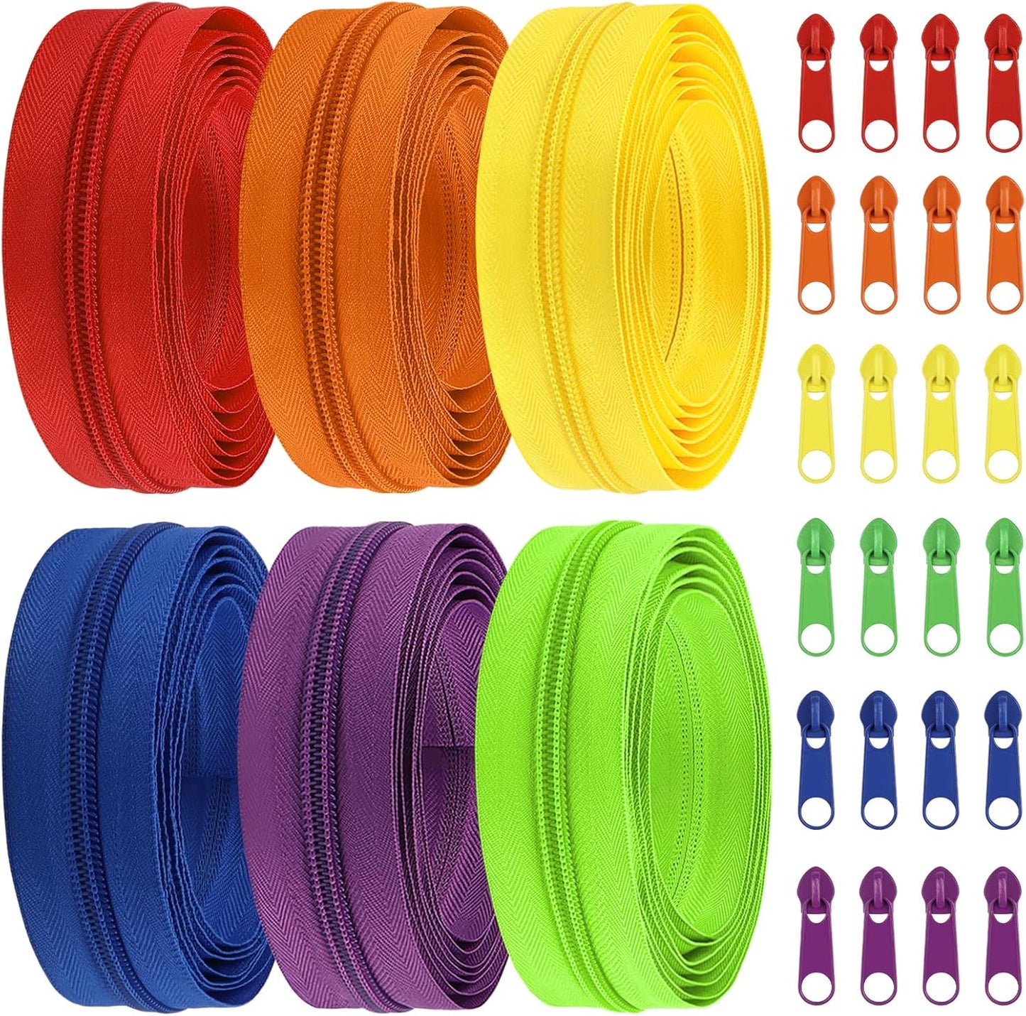 DOITEM 13.5 Yards 6 Pieces Sewing Zippers #5 Nylon Coil Zippers Assorted Zipper for Sewing with 24 Zipper Sliders for DIY Tailor Sewing Crafts Supplies, 6 Colors