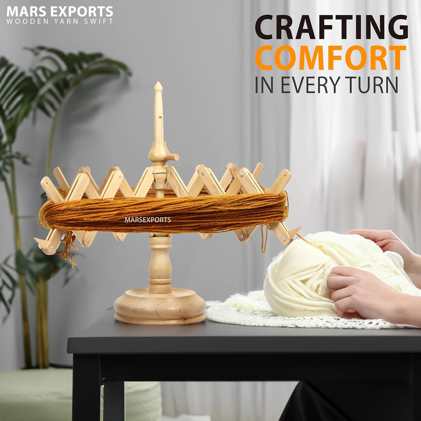 Wooden Yarn Winder with Swift – Manual Yarn Ball Winding Tool for Knitting and Crocheting – Combo Kit (ONLY Swift Beechwood)