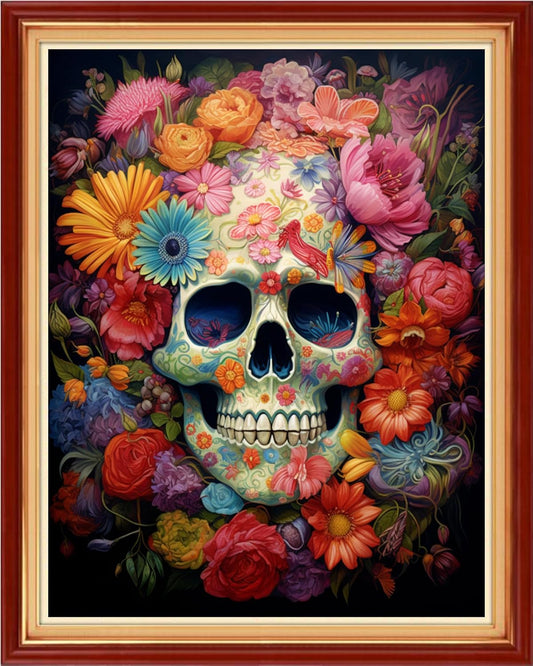 Dooxvey Cross Stitch Kits for Adults Beginners,Full Range of Cross-Stitch Stamped Kits Needlepoint Kits for Beginners Embroidery Kits 11CT Cross Stitch Patterns-Skeleton Flower 16x20 inch