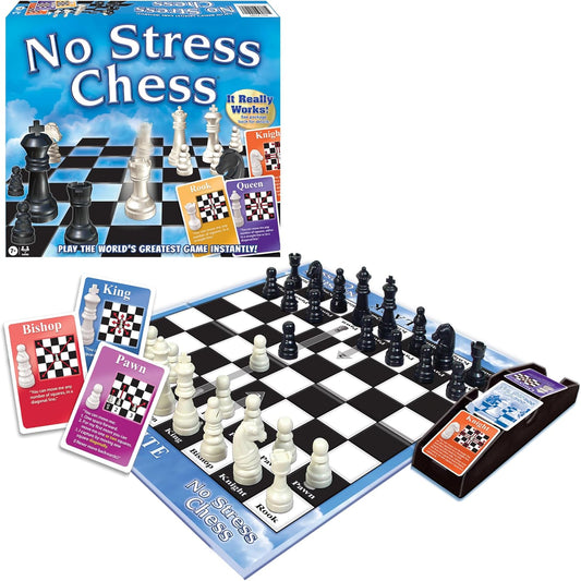No Stress Chess by Winning Moves Games USA, Celebrating 20 Years as The Chess Teaching Game Using Innovative Action Cards, for 2 Players, Ages 7+ (1091)