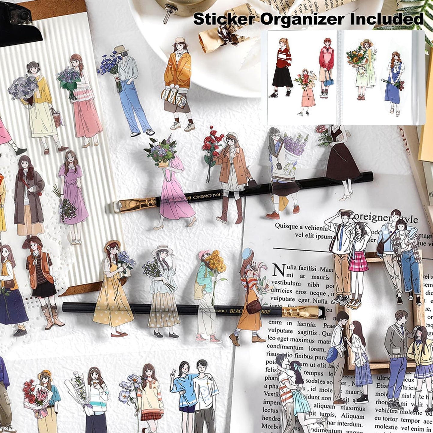 4Pcs PET Girl Sticker Books, Pre-Cut Fashion Designs for Scrapbooking, DIY Crafts, Waterproof Journaling Supplies, Junk Journal Ephemera, Includes Organizer