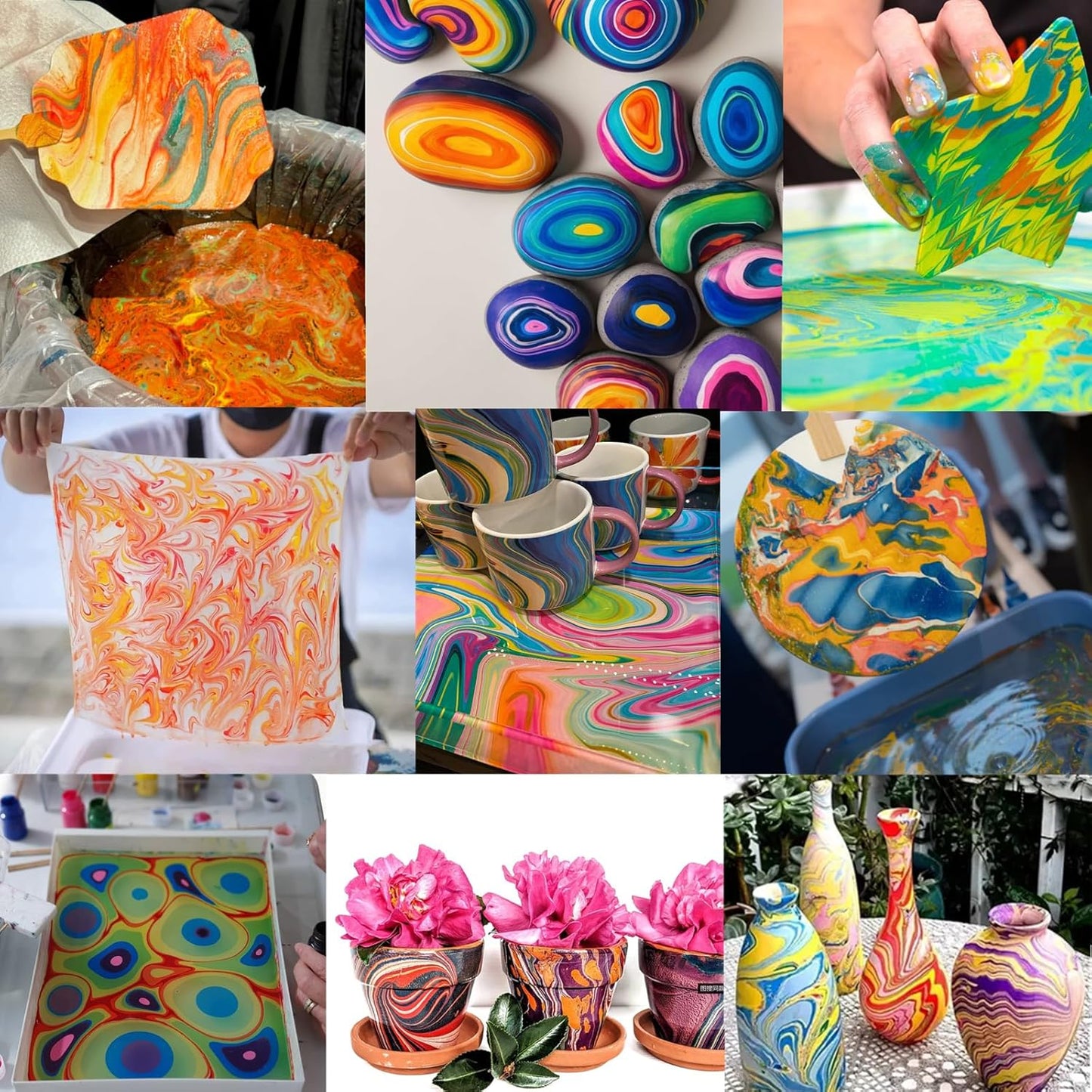 JAJADO 54 Pcs Water Marbling Paint Kit, Water Paint Marbling Ink & Turkish Marble Pattern Acrylic Pouring Floating Paint Art & Crafts Gifts for Christmas, Halloween, Birthday