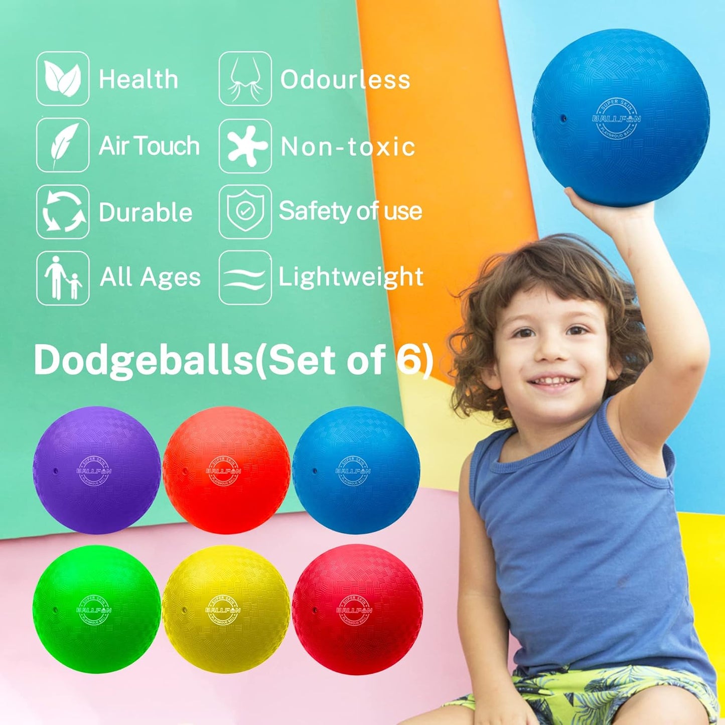 Dodgeballs Playground Balls, Dodge Ball Set for Kids & Adults, Bouncing Kickballs Handball for Outdoor & Indoor Games - Includes Pump & Mesh Storage Bag