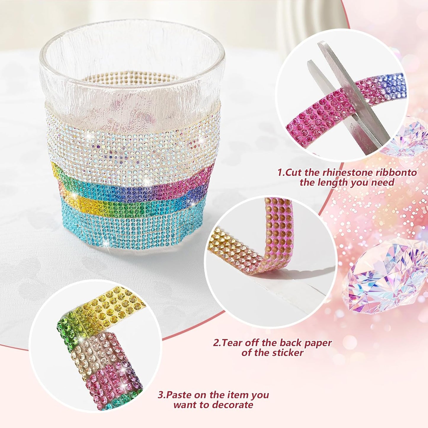 10-Yard Bedazzling Strips, 5-Rows Rhinestone Ribbon Self Adhesive,10-Rolls Rhinestone Strips for DIY Craft, Rhinestones for Crafting, Home Decor and Special Events, 10 Colors, 0.45inch Width