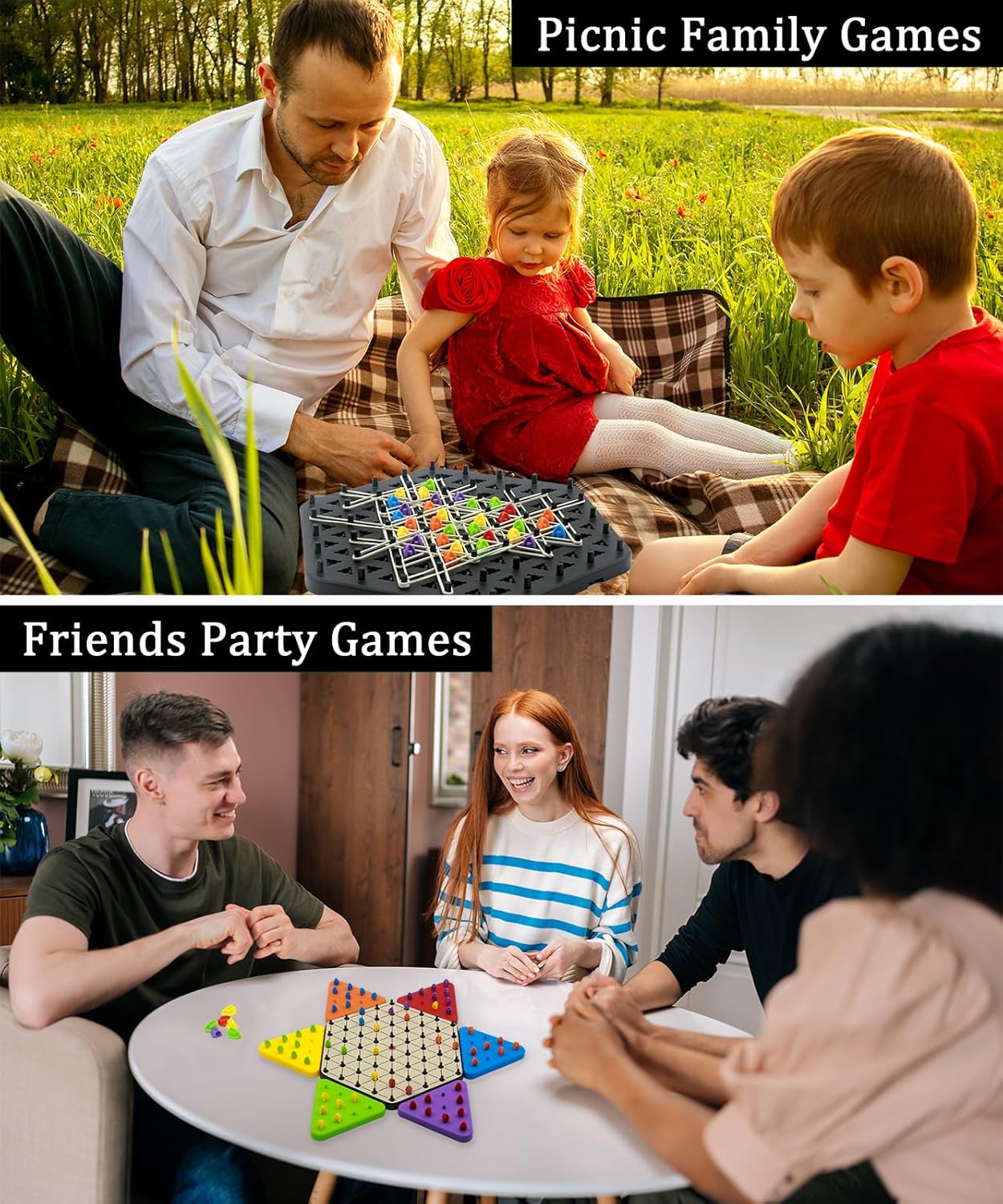 Upgraded Chain Triangle Chess Game, 3-in-1 Multi-Functional Board Games, Chain Link Game, Chinese Checkers, Educational Toy for Adults and Kids Age 3+, 2-6 Players, Fun for Family, Grandson, Party