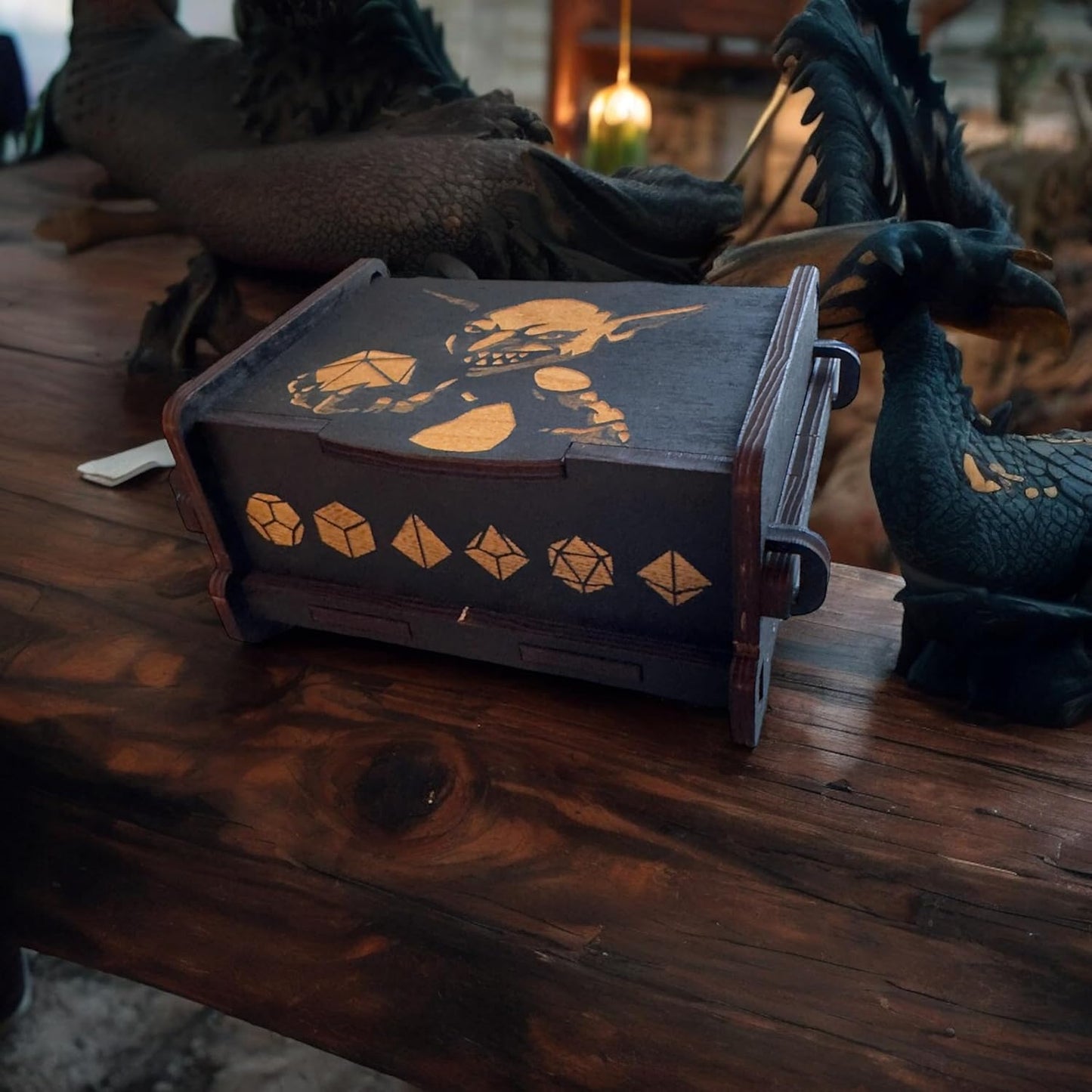 Dice Box - BLACK - 6x4x3 Also holds jewelry and great for desks and desk top items (Goblin)