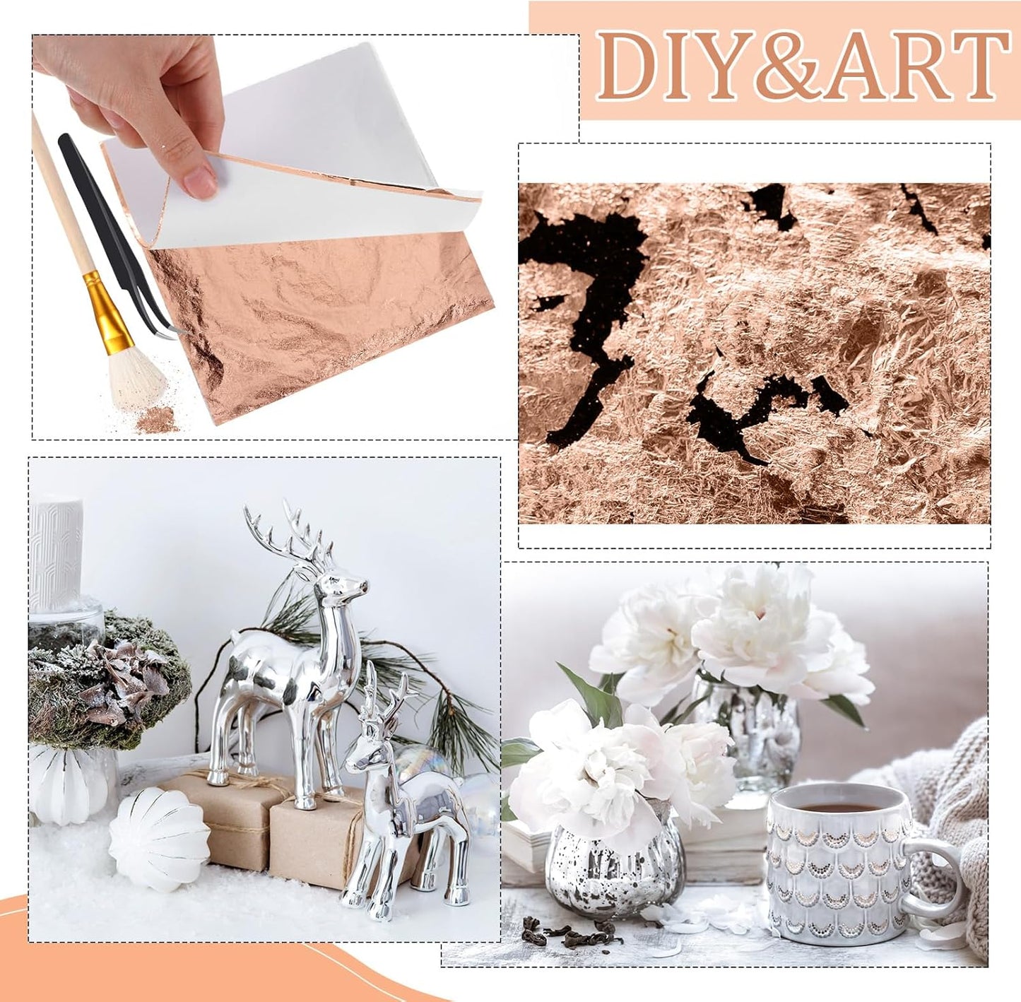 Cunhill 200 Pcs Gold Leaf Sheets for Art Foil Paper Leaf Art Foil Sheets Gilding Brush Thin Paper Craft for Painting Gilding Crafting Decoration,5.5 x 5.5 Inches (Rose Gold)