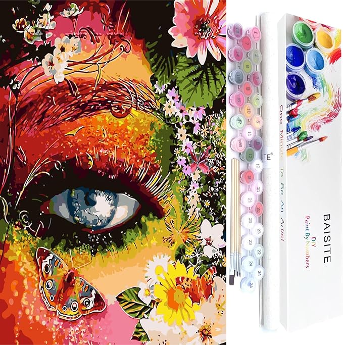 BAISITE Paint by Numbers Kit for Adults Beginners,16" Wx20 L Canvas for Painting Kits for Adults in Colorful Box-Color Eye Mother Earth 8407