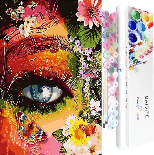 BAISITE Paint by Numbers Kit for Adults Beginners,16" Wx20 L Canvas for Painting Kits for Adults in Colorful Box-Color Eye Mother Earth 8407