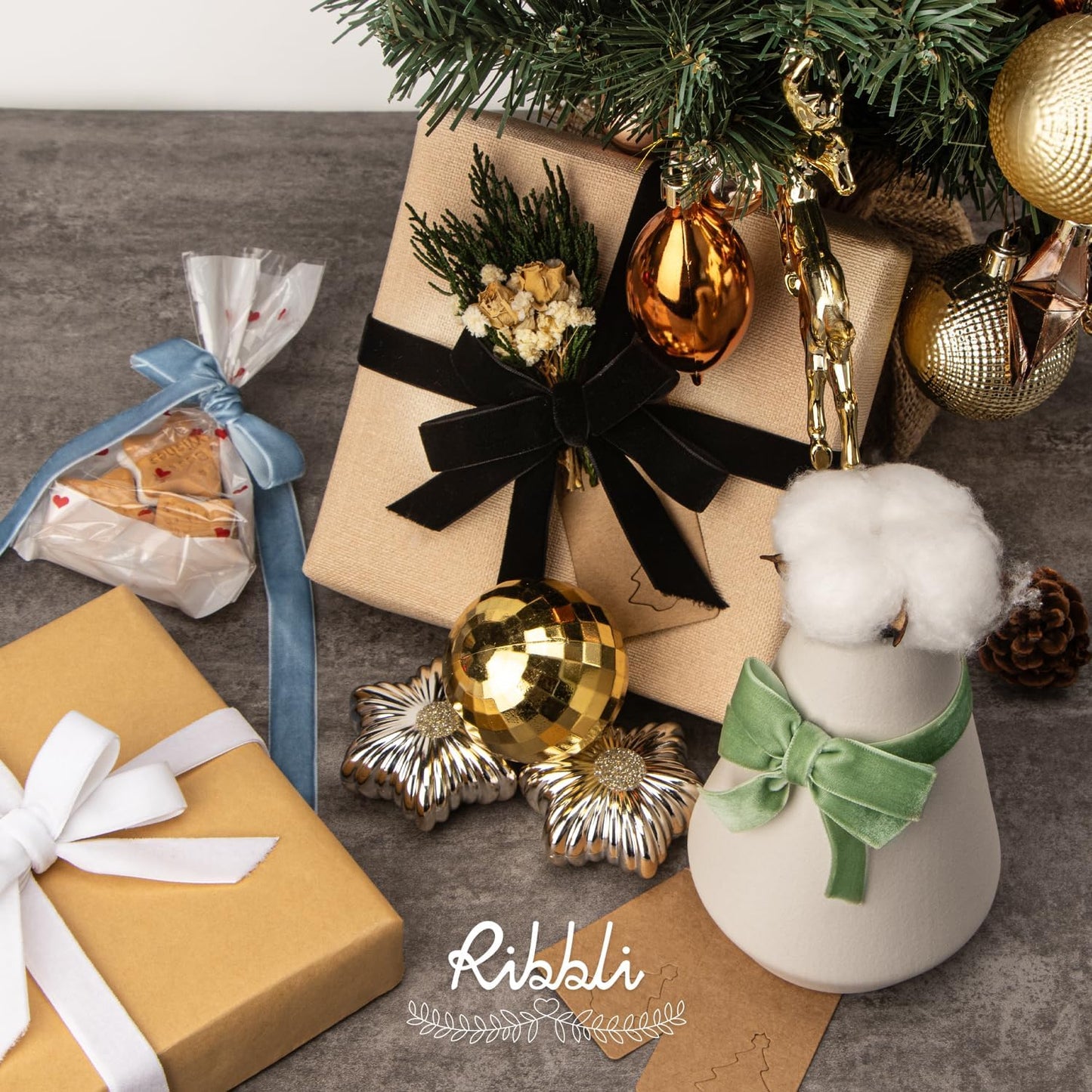 Ribbli Sage Green Velvet Ribbon 5/8 Inches Continuous10 Yard Spool Spring Moss Christmas Ribbon for Gift Wrapping Crafts Home Decor