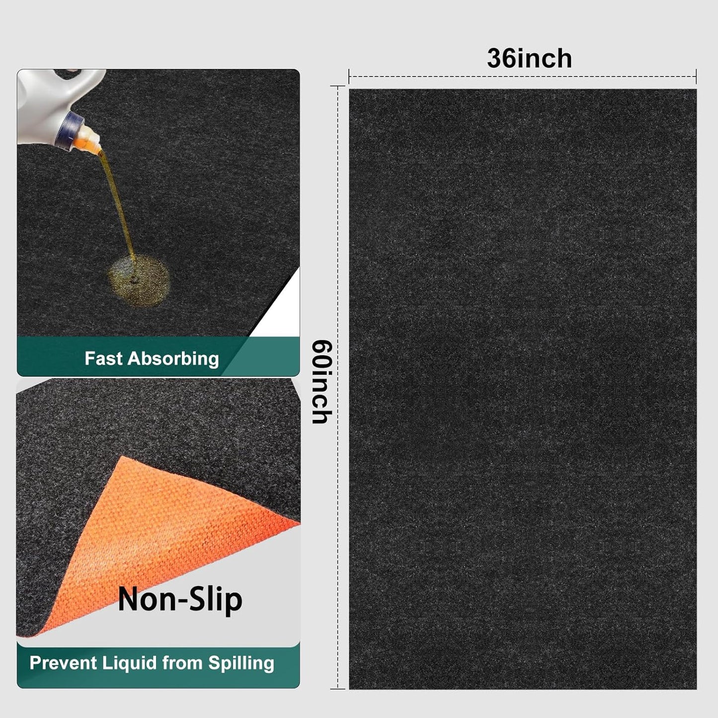 Heavy Duty 36" x 60" Oil Drip Mat for Garage Driveway, Reusable Rubber Floor Oil Spill Leak Absorbent Pads for Motorcycle Car Oil Leak Stain Resistant