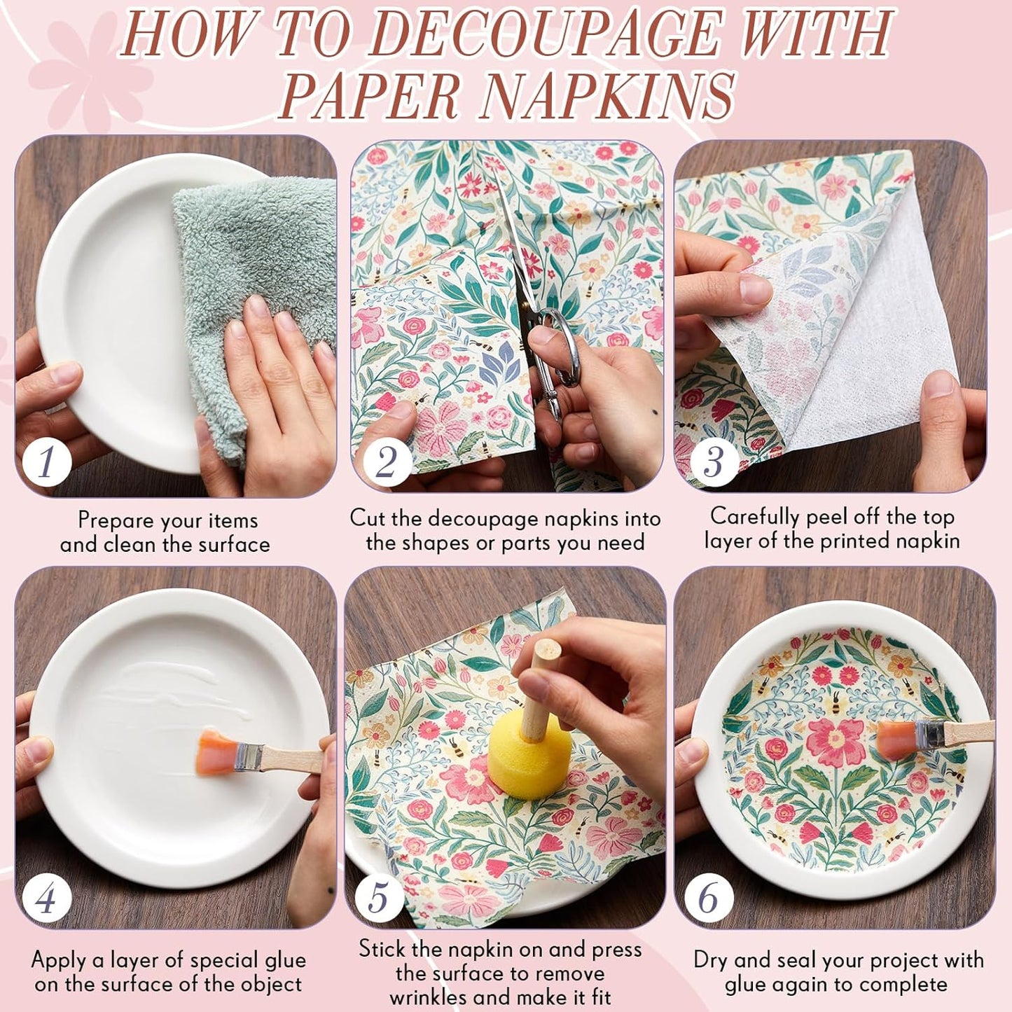 Crtiin 20 Pack Assorted Floral Napkins for Decoupage Toilet Napkins Flower Cocktail Decorative Paper for Birthday Party Beautiful Gorgeous, 20 Styles Each 6.5 inches(Style 2)