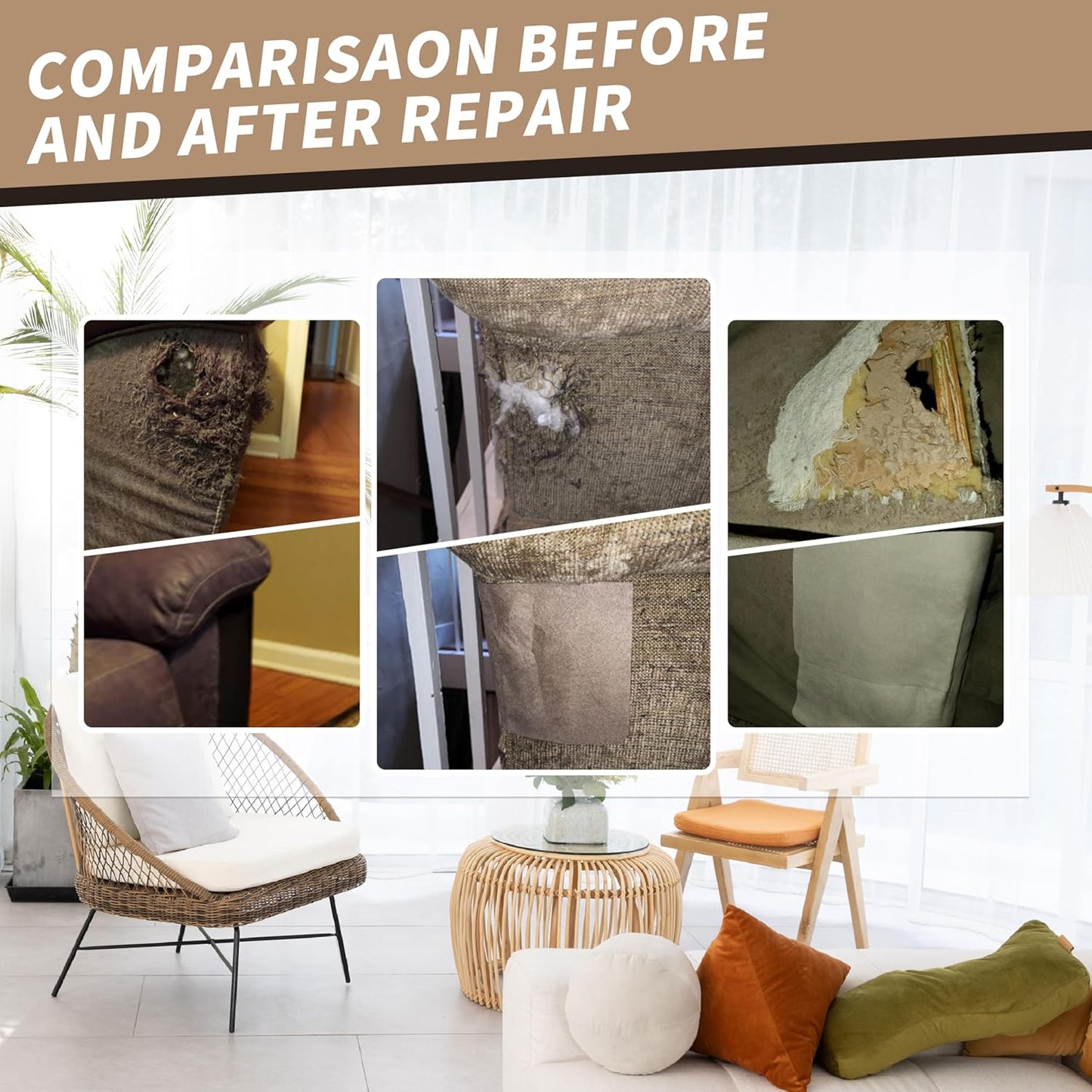 Azobur Sofa Fabric Repair Patch, Oversized Microfiber Patch，Self Adhesive Fabric Sofa Patch Repair Fabric,Super Cost-Effective Combination (Dark Brown)