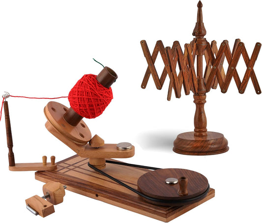 Bhartiya Handicrafts Rosewood Yarn Winder & Swift Combo | Large Capacity 10 Oz Yarn Ball Winder | Perfect for Crocheting, Knitting & DIY Craft Projects