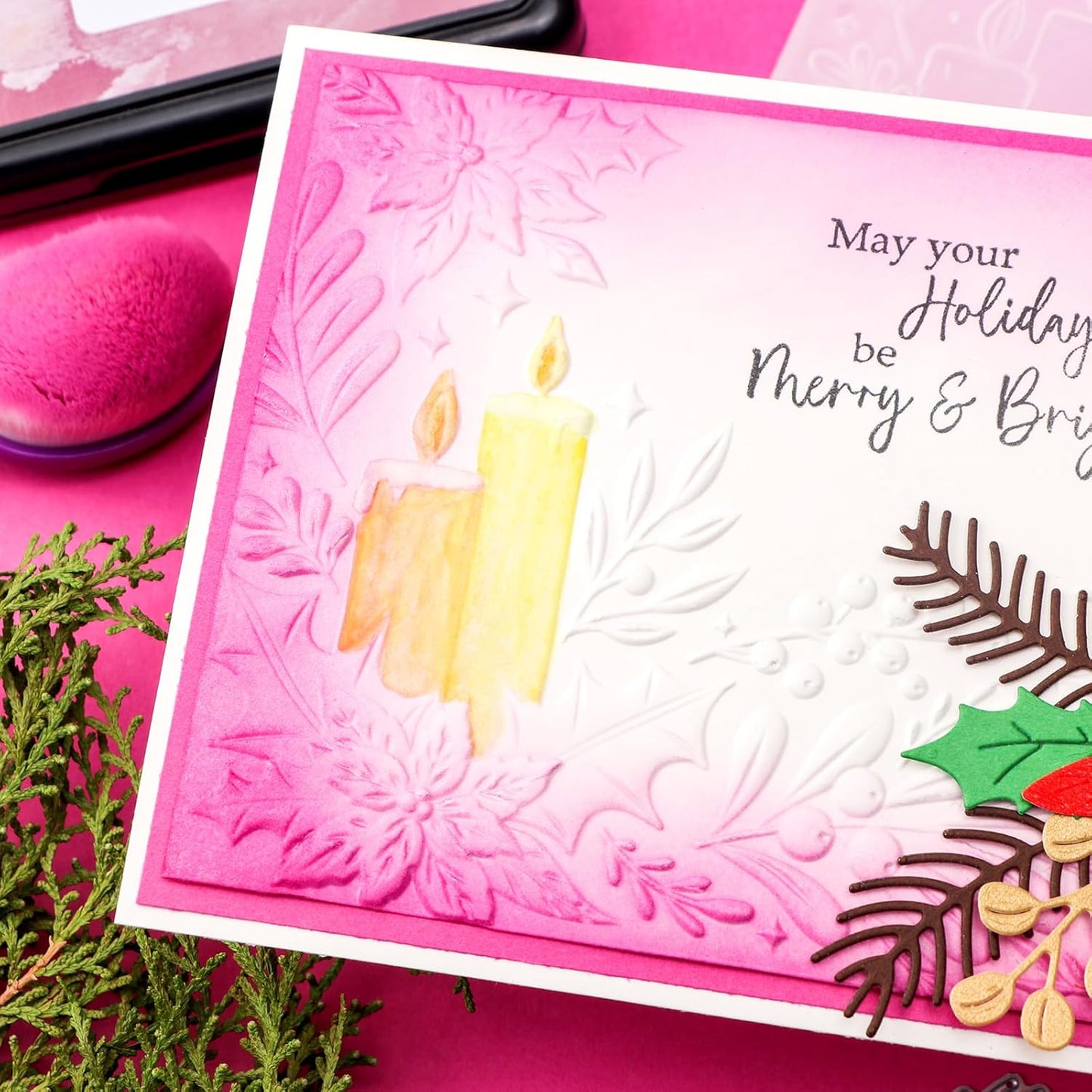 BAOFALI 3D Embossing Folder for Card Making, Flowers Lit Candles Clear Plastic Texture Fades Embossing Folder Template for Scrapbooking and Other Paper Craft Album Stamps DIY Decoration