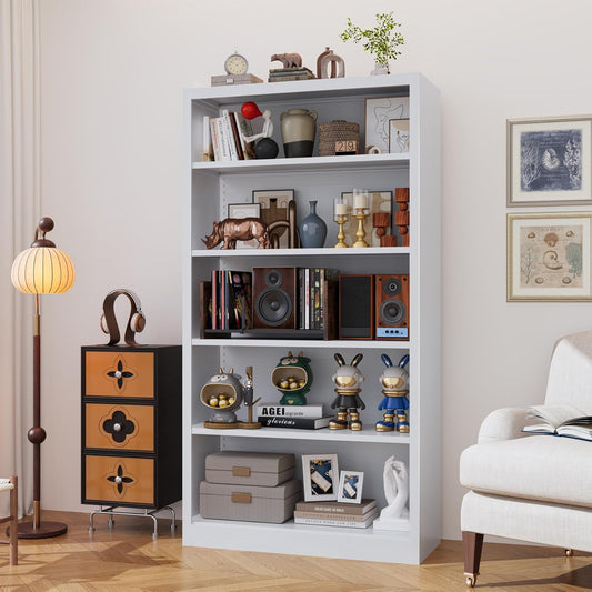 66"Heavy-Duty Steel Open Storage Cabinet with Adjustable Shelves, 6-Tier Shelving Unit, Easy Assembly Freestanding Organizer for Garage, Pantry,Office, Living Room (White, 5 Tier-66"Hx 33"W x14"D)