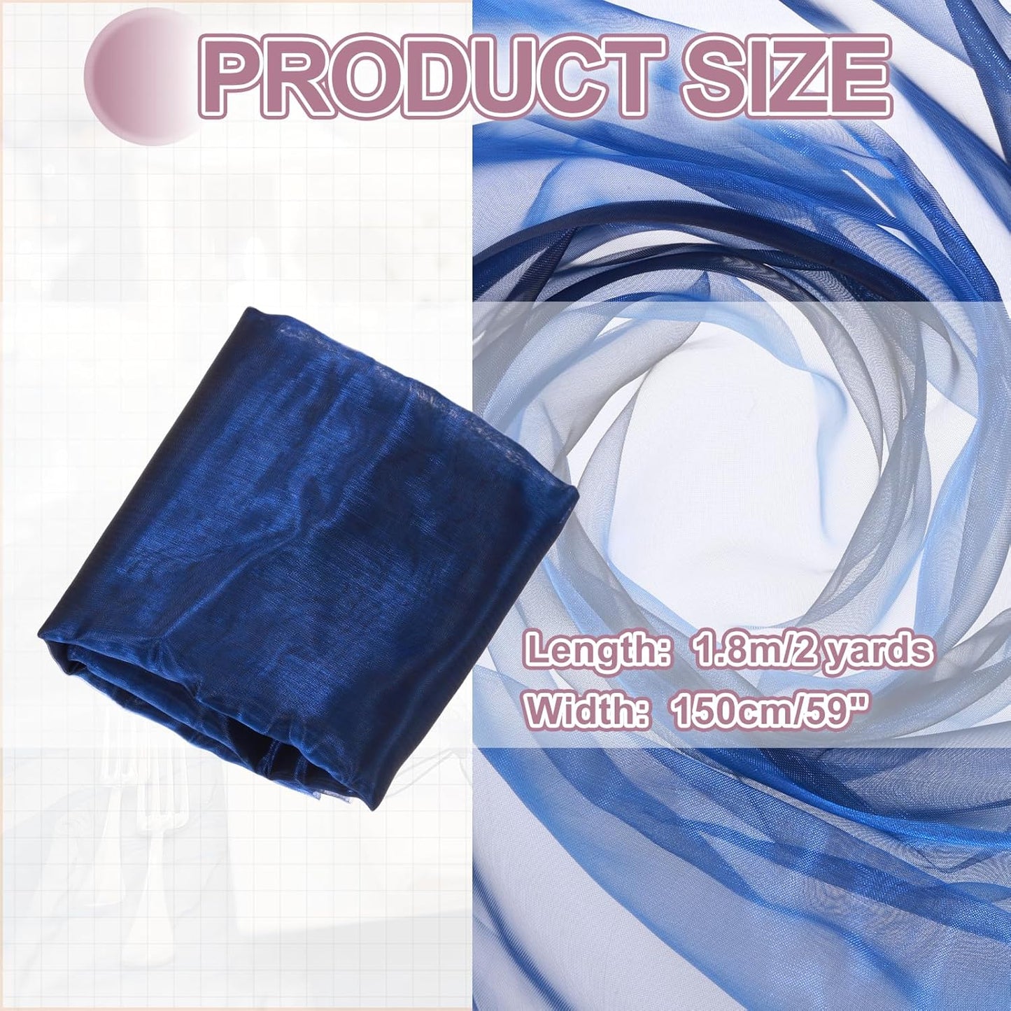 MECCANIXITY Iridescent Sheer Organza Fabric, 2 Yards x 59 Inches Solid Holographic Shiny Fabric Organza Cloth for Wedding, Curtains, Costume, Photo Background, Gradient Sapphire Blue Black