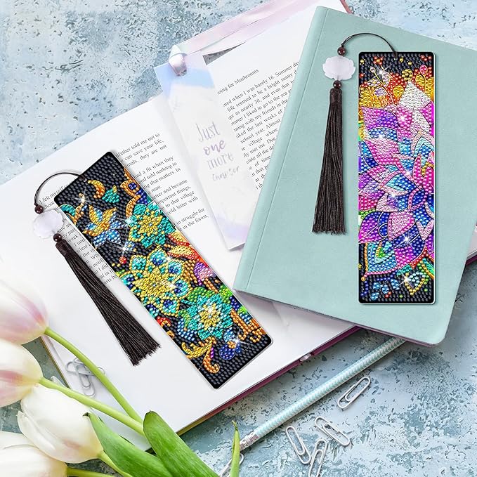 8 PiecesMandala Diamond Art Bookmarks 5d Mandala Beaded Bookmark Acrylic Tassel Bookmark for DIY Making Beginners Kids Adults Arts Craft Supplies (Mandala)