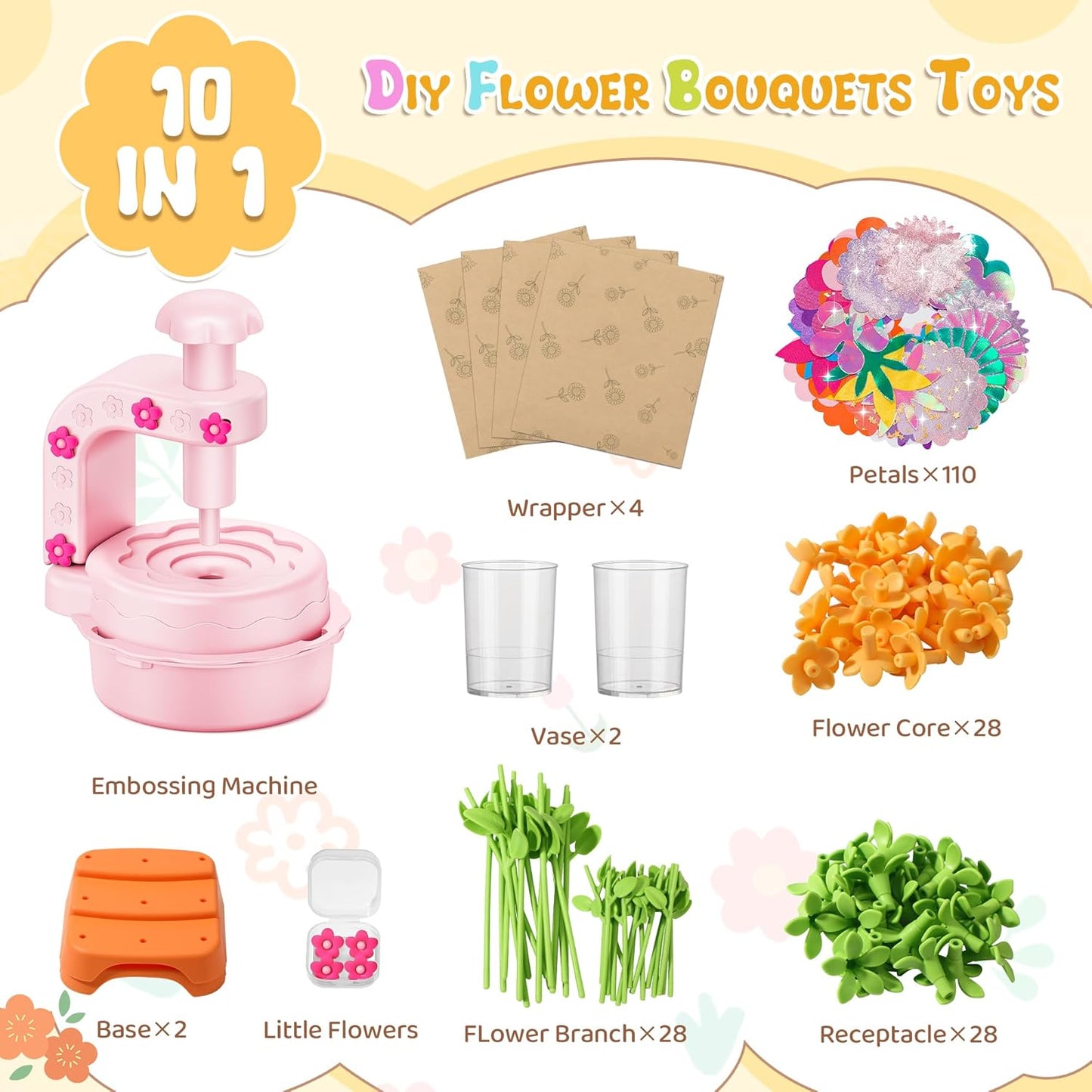 Fabric Flower Bouquets Toys,DIY Craft Kits for Kids,Arts and Crafts Toy for 3+ Year Old Girls,Flowers Market Toy,Build Your Flower Bouquet,Educational Preschool Learning Toys for Birthday,Christmas