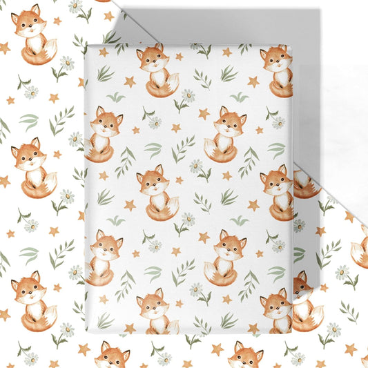 WRAPLULU Fox Wrapping Paper - 4 Jumbo Sheets, 28 * 40 Inches - Woodland Christmas Gift Wrap with Stars Floral and Leave, Perfect for Xmas, Birthdays, Baby Showers, Weddings