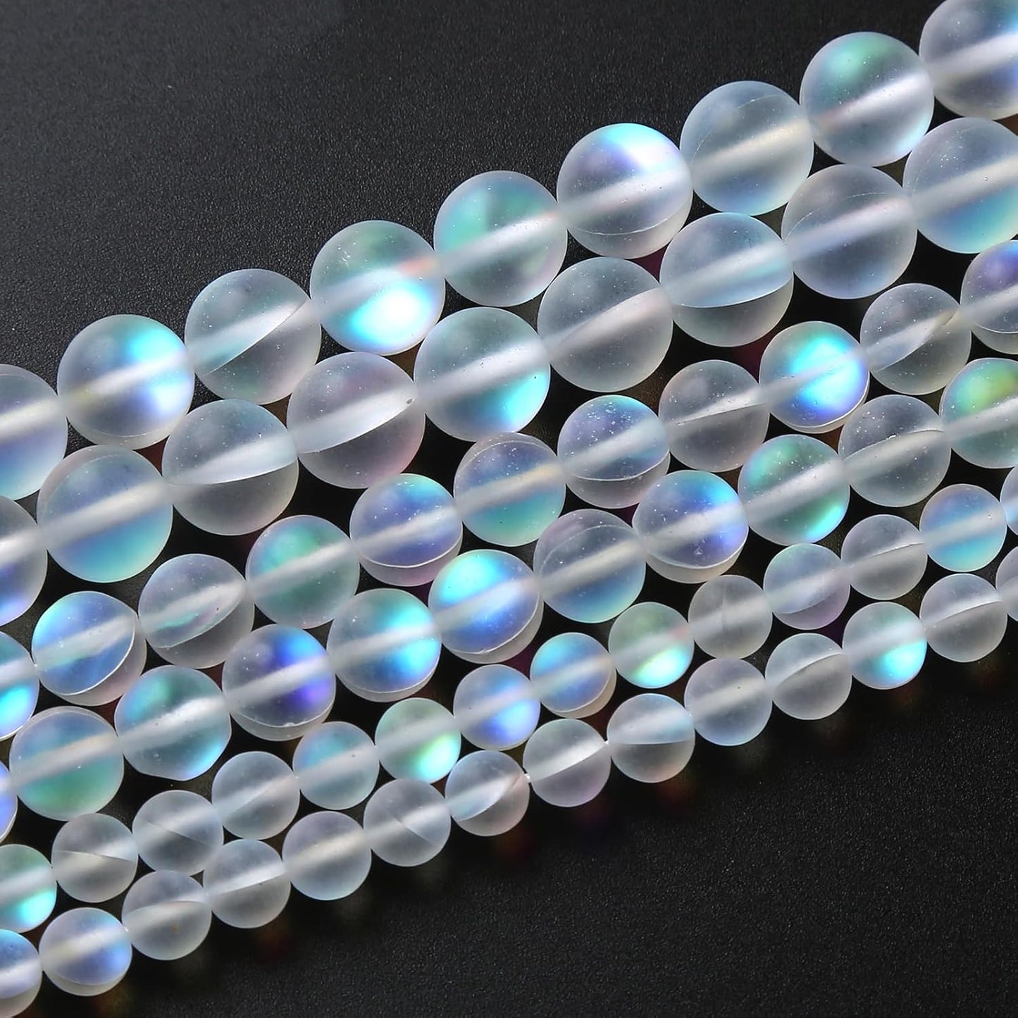 36pcs 10mm Natural White Mystic Aura Quartz Beads Frosted Matte Moonstone Round Loose Beads For Jewelry Making DIY Bracelet Necklace 15"