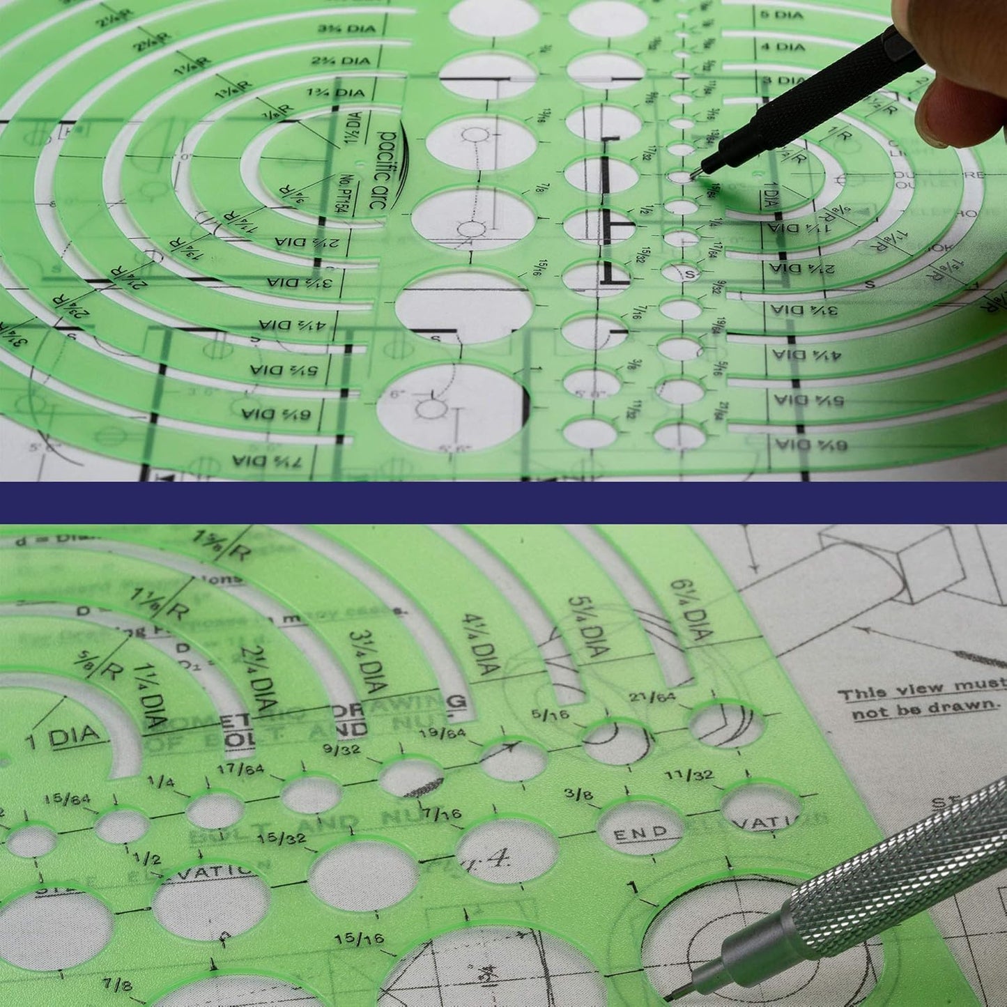 Pacific Arc Circles Radius Master Template Guide, from 1/2 Inch to 3 3/4 Inch Radius and 36 Perfect Circles from 3/64 to 1 Inches