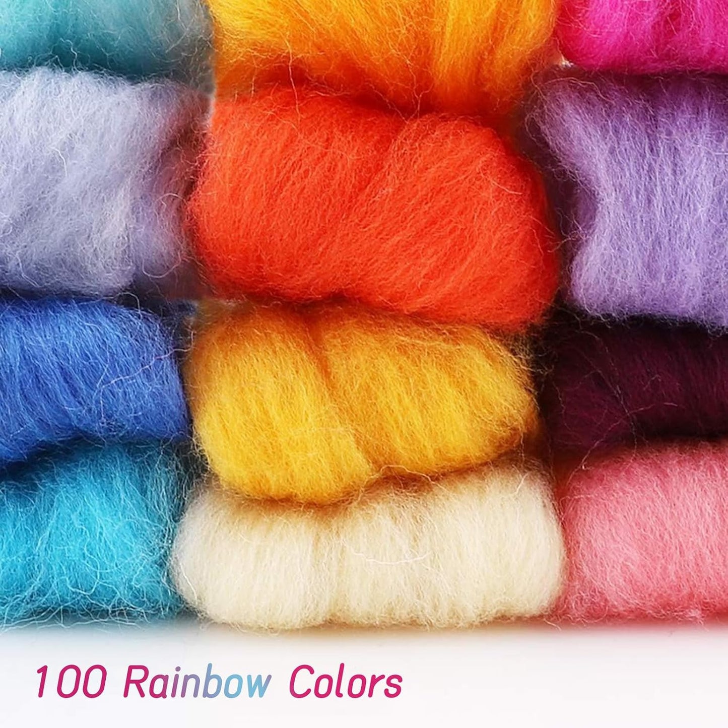 Habbi 100 Colors Needle Felting Wool - Fibre Wool Roving for DIY Craft, Needle Felt Roving for Spinning Blending Custom Colors
