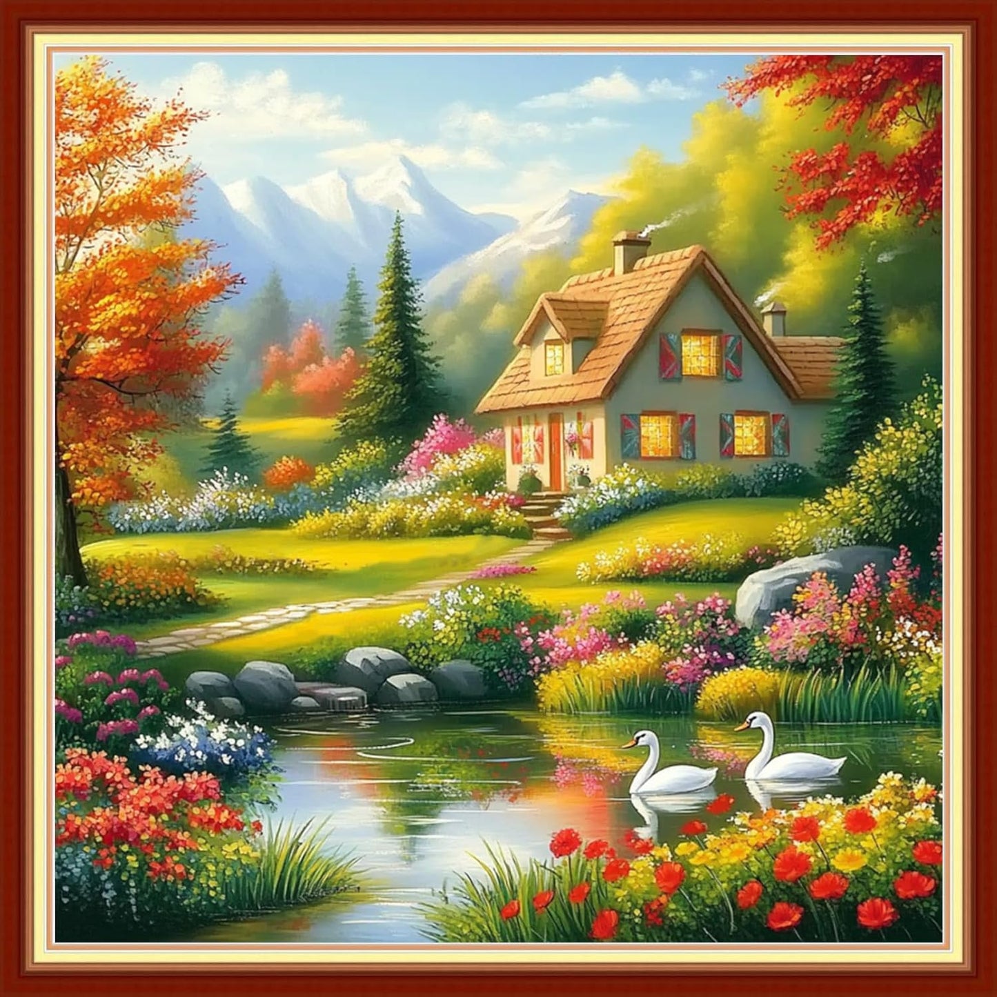 Joyhoor Cross Stitch Kits for Beginners Stamped Cross-Stitch Supplies Needlework preprint Embroidery Kits for Adults DIY Needlepoint Kits Embroidery Patterns 11CT-Dream Home 18x18 inchs