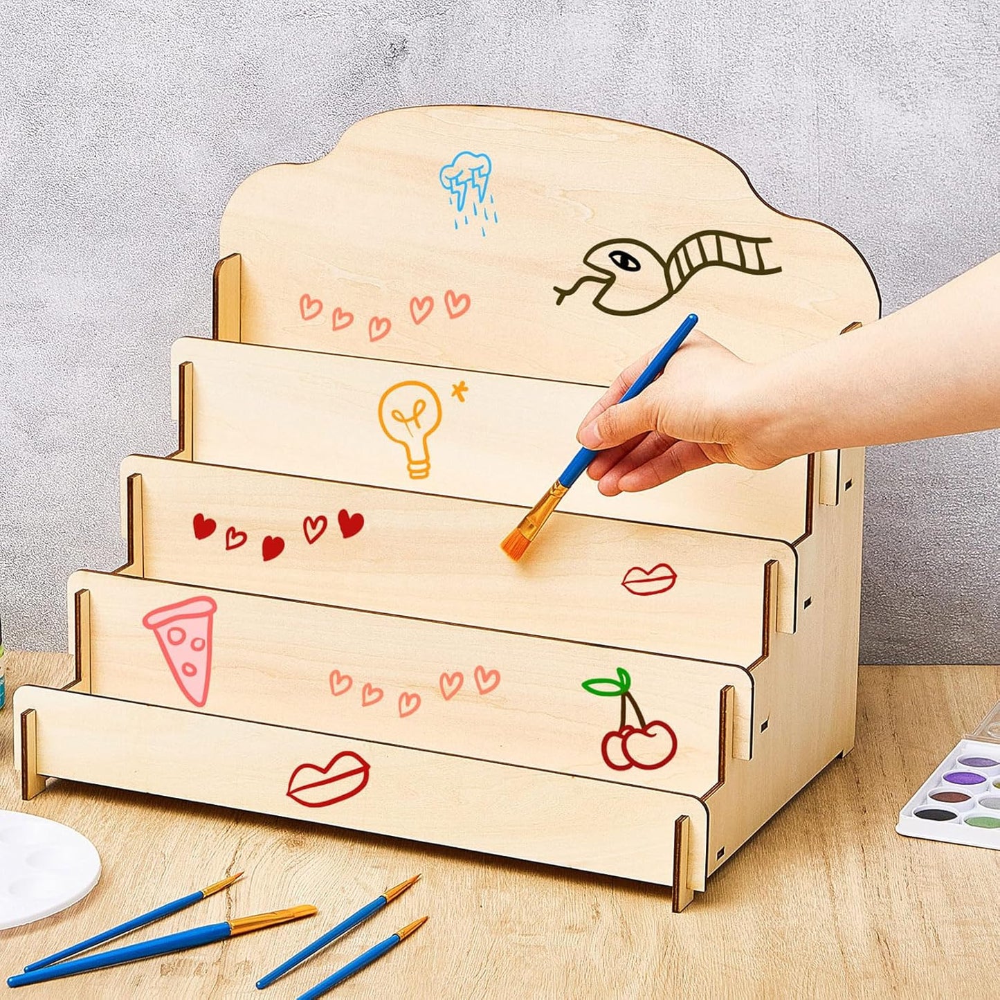 Barydat 2 Pcs 4 Tier Greeting Card Display Stand Wooden Sticker Display Stand Portable Card Display Rack for Vendors Retail Counter Table Display Trade Shows Showcase (Wood Color,15.8 Inch)