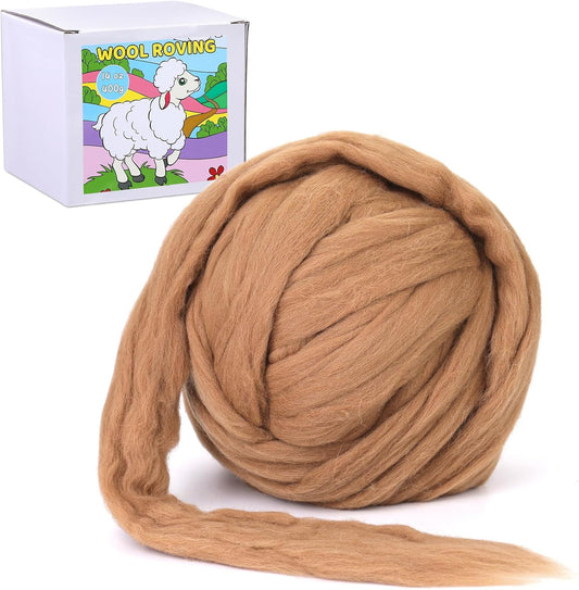 QMNNMA Wool Roving 0.88 lb (14.1 Ounces), Colored Natural Wool Roving for Spinning, Soft Chunky Yarn for Wool Felting, Felting Pad, Felting Supply, Wool Yarn Bulk, Carded Stuffing
