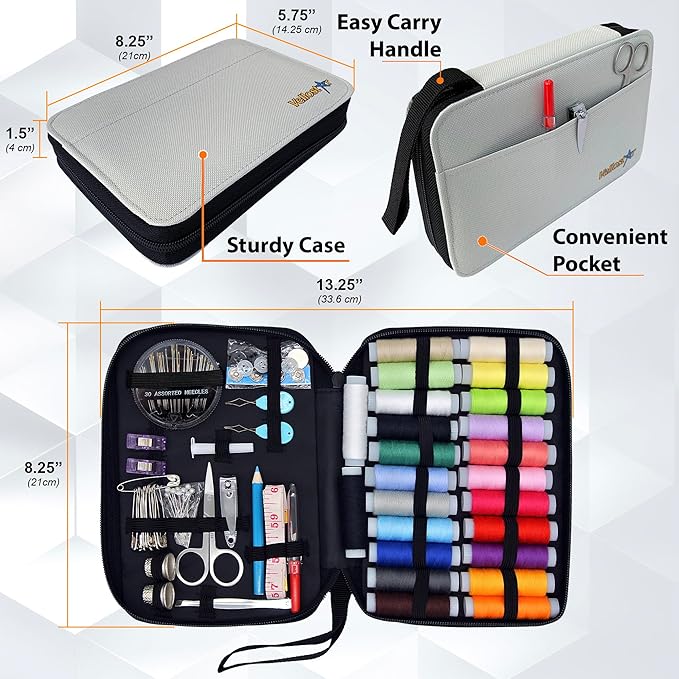 Easy to Use Sewing Kit for Adults and Kids - Needle and Thread Kit with Sewing Supplies and Accessories for Fixing Buttons & Small Repairs, Basic Travel Mending Set for Beginners, Light Grey