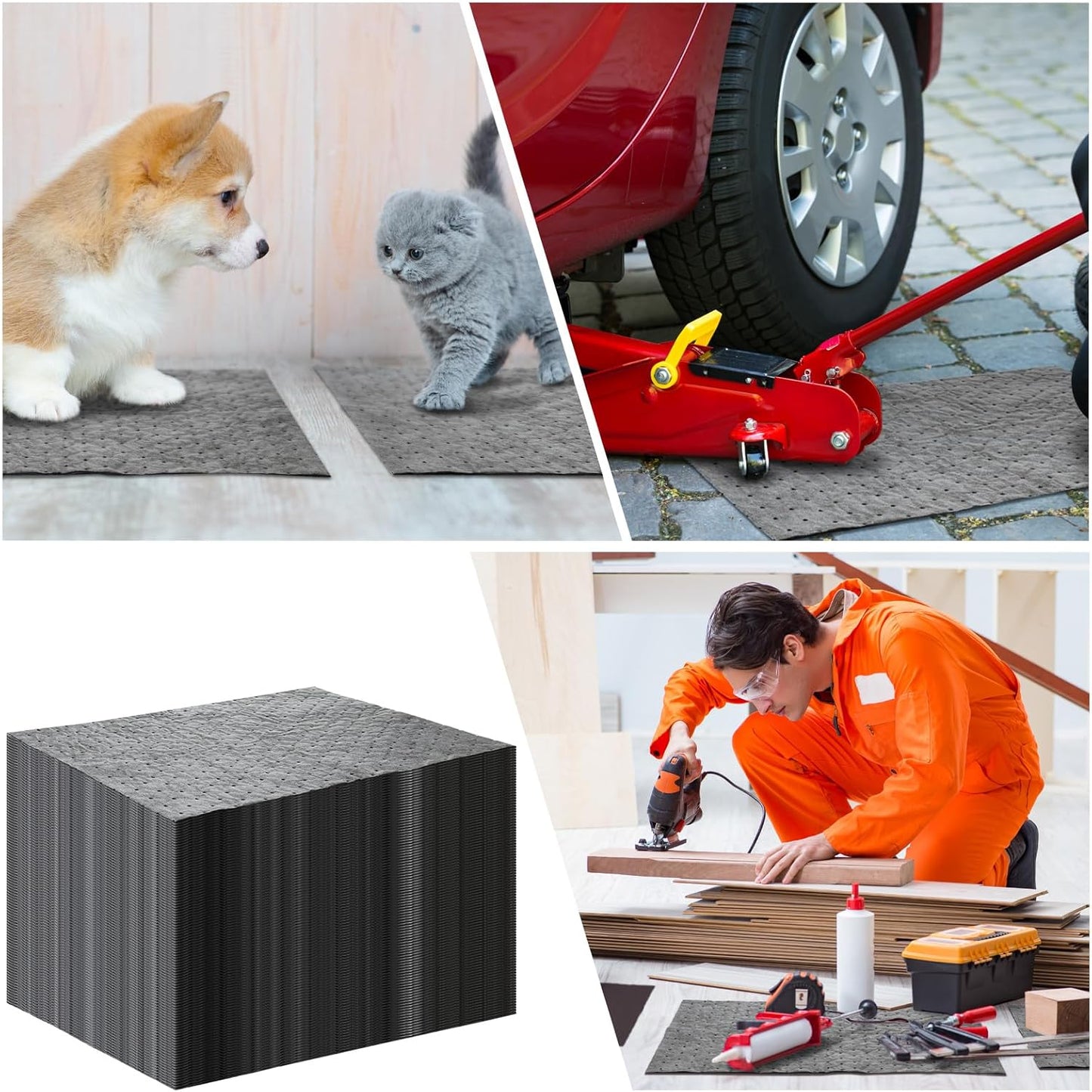 Hoolerry Oil Absorbent Pads Weight Dimpled Pad Garage Accessories Water Absorbent Mat Oil Spill Mat for Absorbing Protecting Home Garage Basement (13.5 x 17.5 Inch,Gray,30 Pcs)