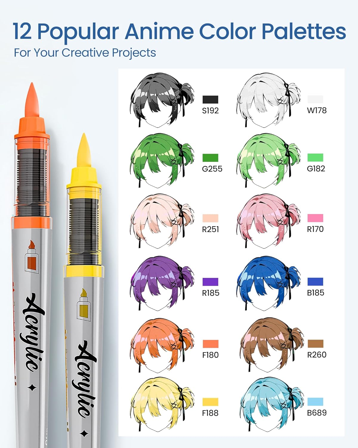 Acrylic Paint Markers Anime Color, 12 Colors Fabric Marker, Auto-Ink Paint Pens Markers, Brush Tip Marker for Rock Painting, Wood Glass Ceramic Canvas Stone DIY Crafts Making Art Supplies