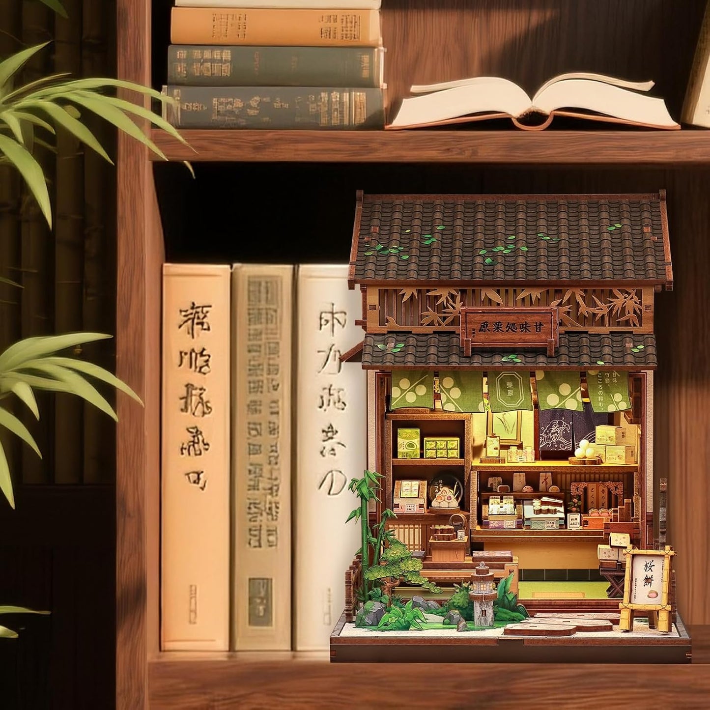 CUTEBEE Book Nook Kit - DIY Miniature House Japanese Sweet Wagashi Shop, Dollhouse Kit for Adults and Teens, Bookshelf Decor 3D Wooden Puzzle, Gifts for Family, Friends（Kanmi-dokoro Kurihara）