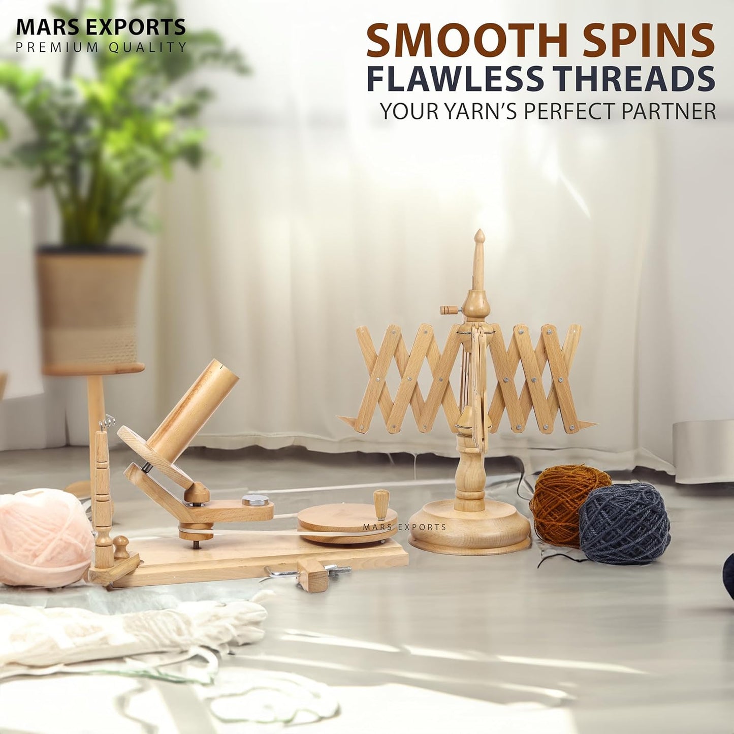 Wooden Yarn Winder with Swift – Manual Yarn Ball Winding Tool for Knitting and Crocheting – Combo Kit (Winder + Swift Beechwood)