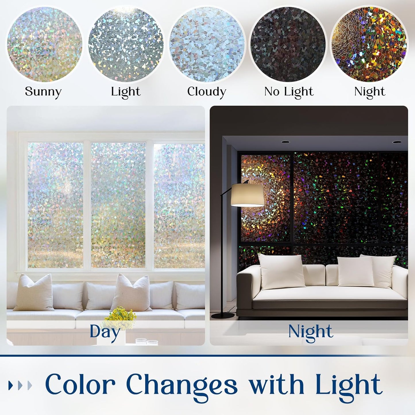 Haton Window Privacy Film, Rainbow Stained Glass Window Clings, 3D Decorative UV Sun Blocking Sticker, Removable Static Cling Heat Control Tint for Home Door, 23.6" x 78.7" Non-Adhesive
