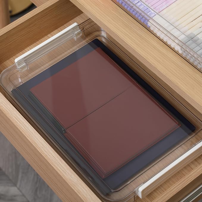 Citylife 2 PCS 6 Qt Plastic Storage Bins with Lids and Latches, Portable Stackable Storage Bins, Clear Plastic File Box for Organizing A4 Paper, Letters, Documents, Art Supplies, and Crafts