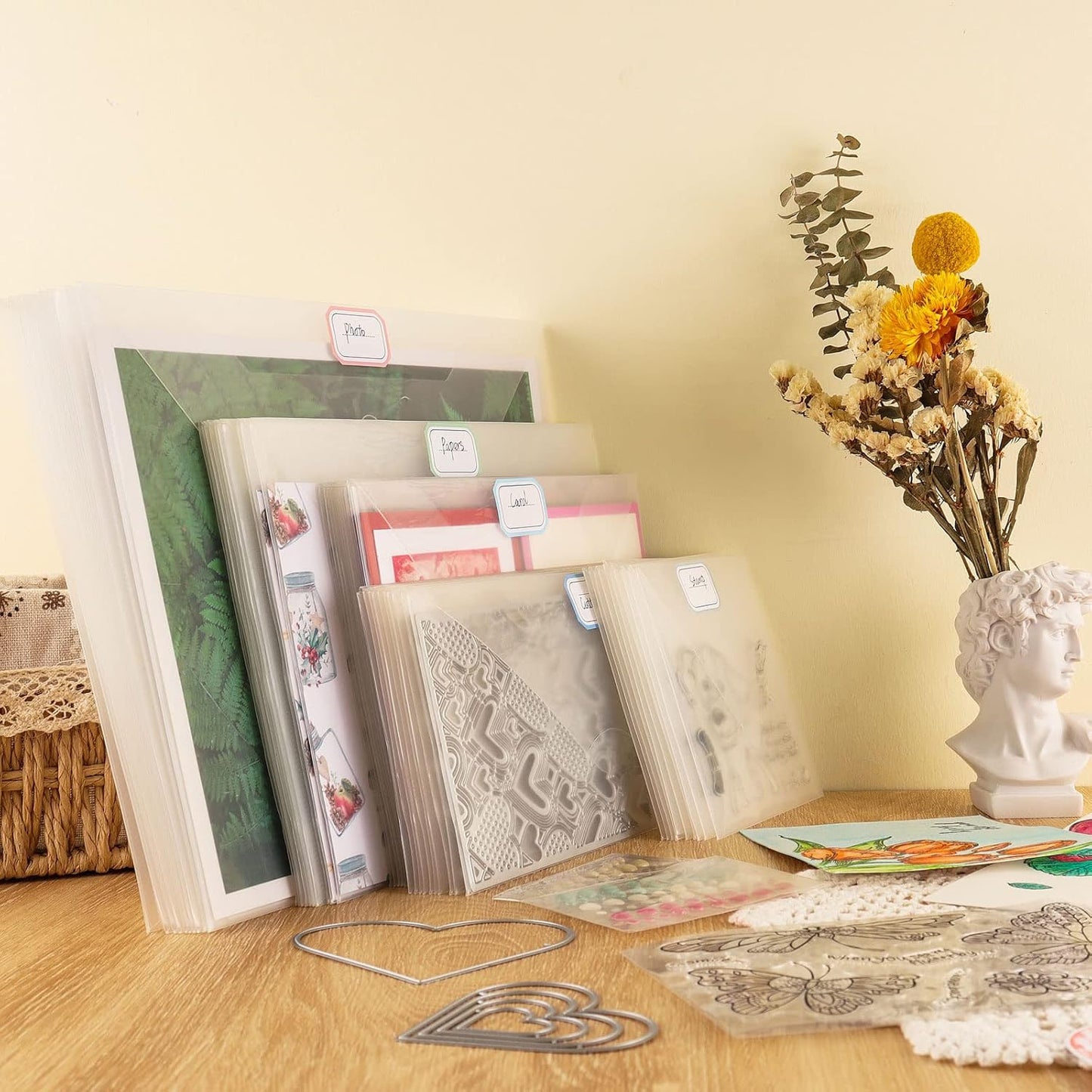 20 Pcs Large 11.5"X9" Stamp & Die Storage Pockets Resealable Clear Plastic Seal Bags Storagefor Cutting Dies Stencil Album Stamp Crafts for DIY Scrapbooking Paper Card Craft Cutting Dies Storage