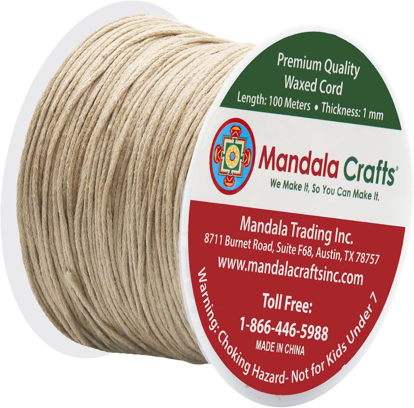 Mandala Crafts 1mm 109 Yards Natural Cotton Waxed Cord for Jewelry Making Bracelet Cord Waxed String - Beading String Thread Jewelry Cords for Necklaces String
