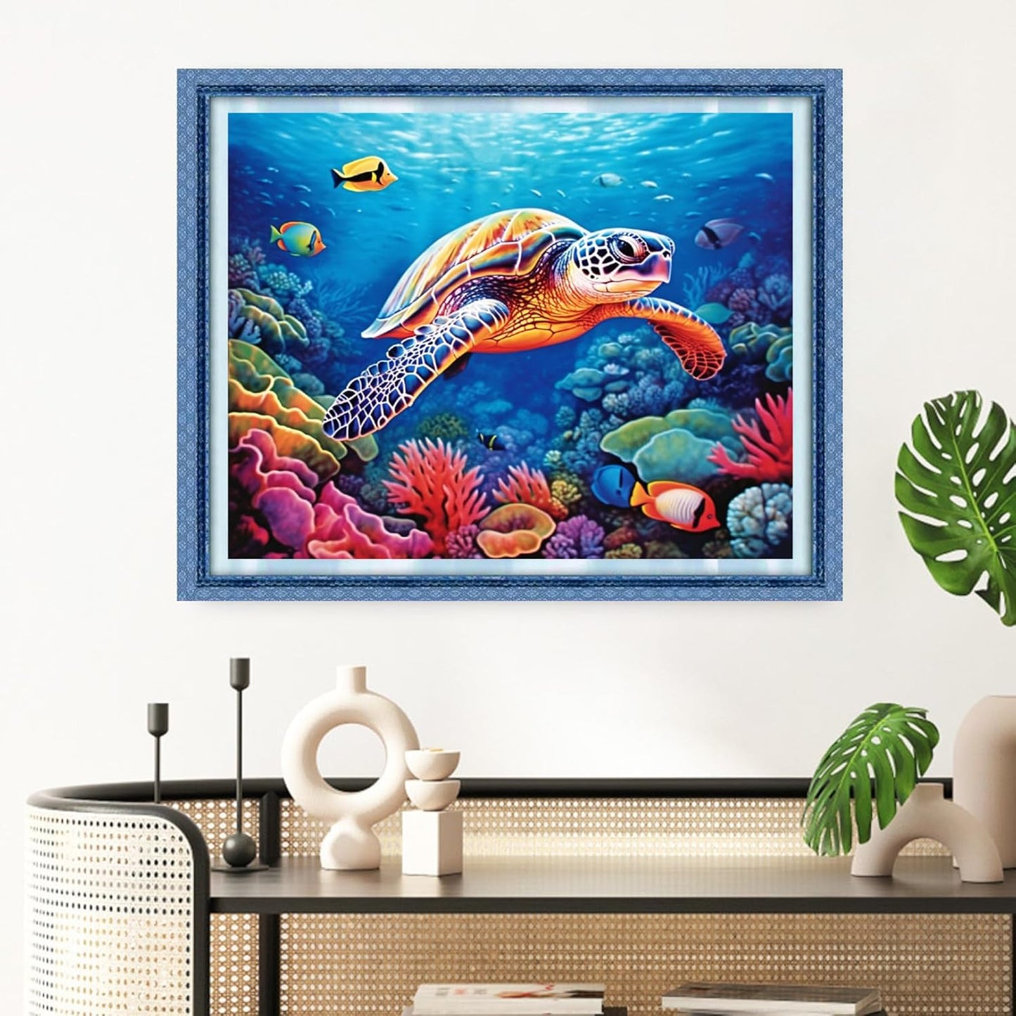 Redxing Stamped Cross Stitch Kits Full Range of Embroidery Starter Kits- Needlepoint Counted Cross Stitch Kits for Beginner Adults 11CT Printed Embroidery Kit-Colorful Turtle 16x20 inch