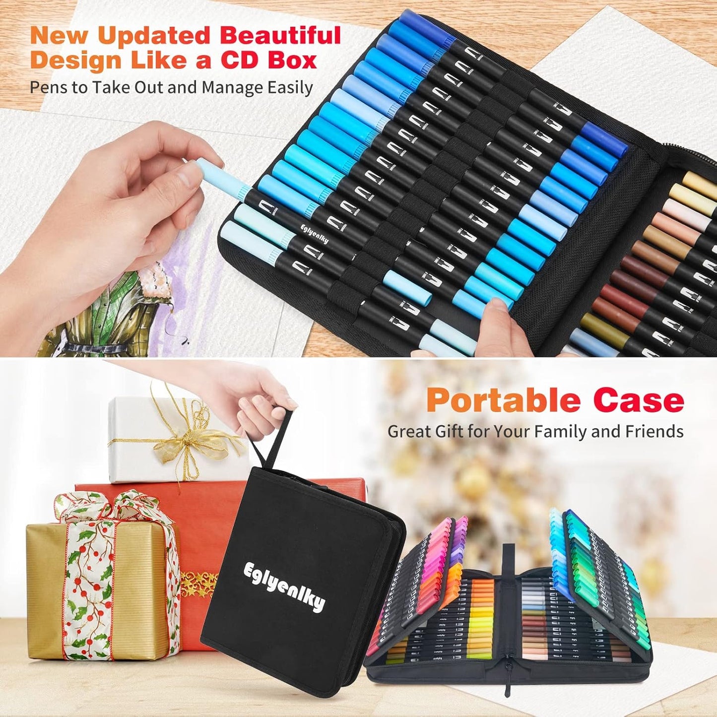 Dual Brush Pens, Markers Adult Coloring Book,100 Colors Art Pens with Fine Point Markers and Brush Tip for Adult Kids Drawing (Black Set)