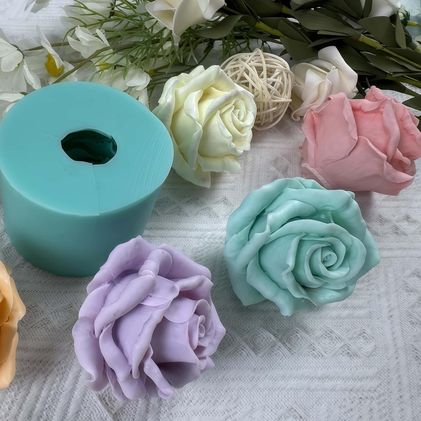 3D Flower Beautiful Bloom Rose Mold for Candle Making Candle Making Mould Soap Making Silicone Fondant Soap 3D Cake Molds Epoxy Resin Wax Cupcake Jelly Candy Chocolate Decoration Baking Tool Moulds